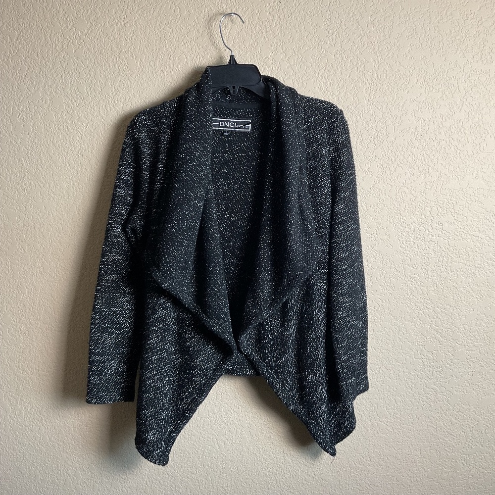 BNCI By Blanc‎ Noir Womens Small Tweed Drape Front Shawl Collar Cardigan Sweater